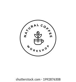grano de café con bifurcación de planta hoja hipster logo mínimo vector con línea simple de hoja icono para café 