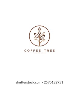 coffee bean with leaf plant branch hipster minimal logo vector with leaf simple line outline icon for cafe
