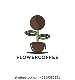 coffee bean with leaf plant and coffee cup logo design concept