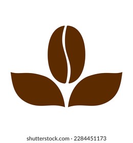 Judía de café y un ícono marrón de hojas. Judía orgánica tostada. Ilustración del vector aislada en un fondo blanco