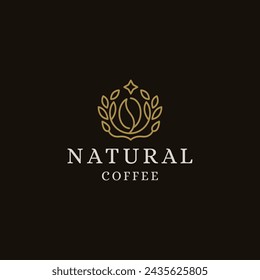 Coffee bean with leaves grow natural coffee logo icon design template flat vector illustration