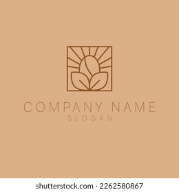 Coffee bean and leaves luxury logo template. Flat logo design for cafe. 