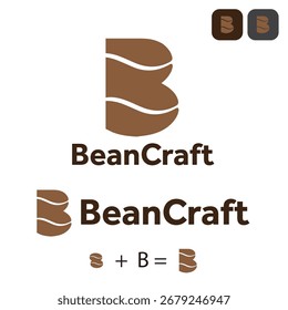 Coffee bean and letter b combine BeanCraft logo design for Coffee roastery and café company.