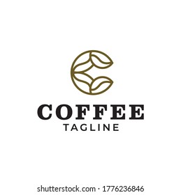 Coffee bean with Letter C Logo icon design element with linear style