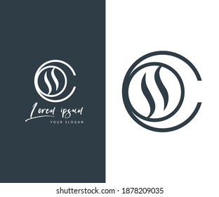 Plantilla de diseño de logotipo de grano de café con carta CO