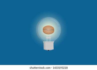 Coffee bean in light bulb in concept shined the bright day with coffee