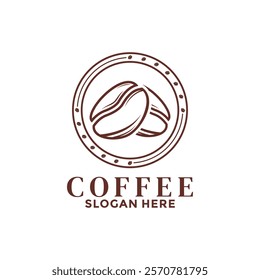Coffee Bean Line art logo vector, Retro Coffee Shop logo design. Coffee Vintage logo vector.