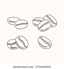 Conjunto de Vector de arte de línea de grano de café: ilustración de semilla de café de contorno simple para café, menú, empaque y uso de marca
