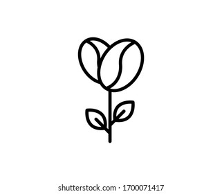 Symbol für die Kaffeebohnen-Linie. Hochwertiges Umrisssymbol für Webdesign oder mobile App. Leuchtendes Zeichen für Design-Logo. Schwarzes Umriss-Piktogramm auf weißem Hintergrund