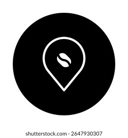 Coffee bean location finder with black background and circle, a minimalist and modern aesthetic design