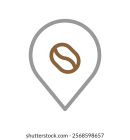 Coffee bean location pin icon. Concept of cafe, coffee shop, and restaurant.