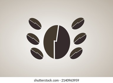 Coffee bean logo. Coffee beans brown pigment on white background. Isolated coffe beans on white background. 