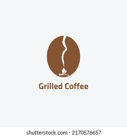 Coffee-Bohnen-Logo mit Feuer-Negativraum.