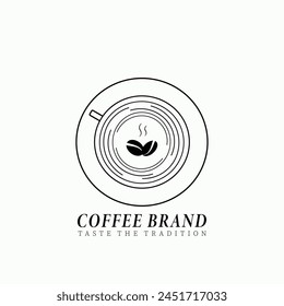 Logo de grano de café con taza y aroma dulce
