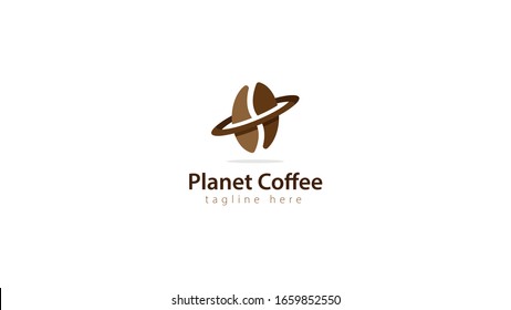 coffee bean logo design combined with planetary rings, vector