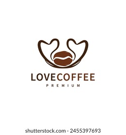 Diseño del logotipo del grano de café en forma de amor 2