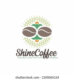 coffee bean logo design with shining coffee concept.