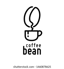 Coffee bean logo design template. Creatvity idea.A cup of coffee and bean shape smoke line art illustration. - Vector.