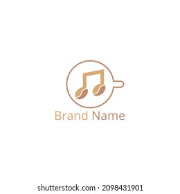 Coffee bean logo design template combined with music and cup symbols, suitable for the identity of a business or brand in the coffee sector, such as a coffee shop.