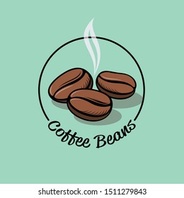 Coffee Bean logo. Coffee emblem. Coffee beans and letters in a circle frame. Coffee store or cafe logo.