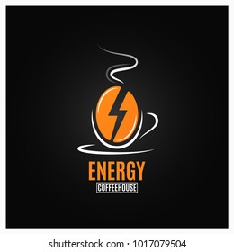 coffee bean logo. Coffee energy concept on black background