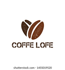 Coffee bean logo in the form of love with a vintage grunge concept