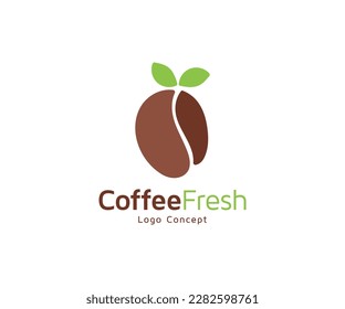 Logo del grano de café con ilustración de hoja