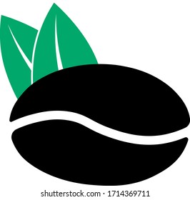 Logo der Kaffeebohne mit Blättern. Einzelne Kaffeebohnen auf weißem Hintergrund 