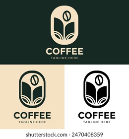 el logotipo del grano de café con hojas de café es simple y elegante