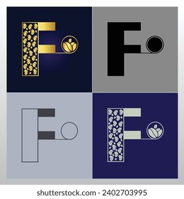 Coffee bean logo. luxury F Letter design with coffee bean pattern  elements - vector sign. F Letter logo for corporate identity.