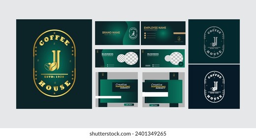 Logotipo de frijol de café lujoso J Elementos de plantilla de diseño de letras - signo vectorial. Logo de J Carta para tarjeta de visita, publicación social, portada de la identidad corporativa de la foto. 