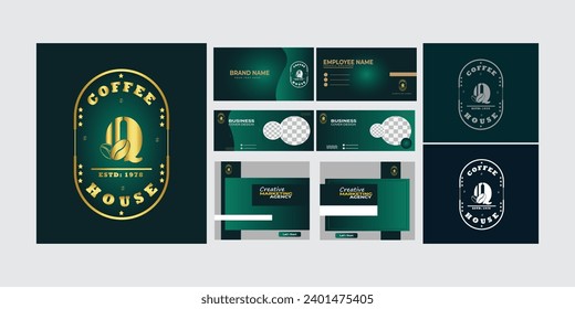 Coffee bean logo luxury Q Letter design template elements - vector sign. Q Letter logo for business card, social post, cover photo corporate identity. 