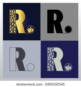 Coffee bean logo. luxury R Letter design with coffee bean pattern  elements - vector sign. R Letter logo for corporate identity.
