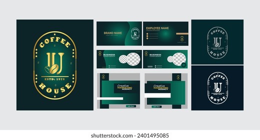 Logotipo de frijol de café lujoso U Elementos de plantilla de diseño de letras - signo vectorial. Logo de la carta U para tarjeta de visita, publicación social, portada de la identidad corporativa de la foto.