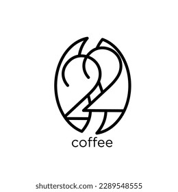 logotipo del frijol de café y número 22.ilustración vectorial de la combinación del número 22 con las iniciales del grano de café.logotipo del café 22