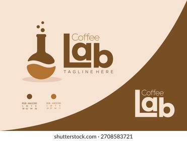 forma de logotipo de grão de café garrafa de laboratório vetor design inspiração