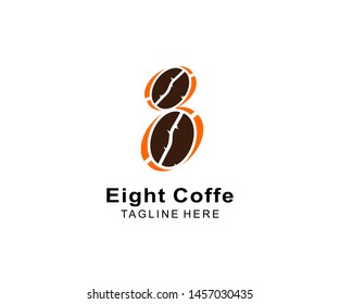 Coffee Bean Logo Template Design Vector, Eight coffee shop logo. Outline logotype with coffee shape number eight, modern flat illustration