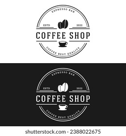 Coffee bean logo with vintage retro cup.Logo for business, coffee shop, cafe, badge.