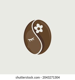 coffee bean logo and woman's face with flowers. vector illustration for logo or icon