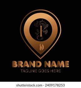 Coffee bean luxury I letter logo with gold gradient location vector template. I letter location sign or symbol vector logo in luxury shapes and colors. luxury logo, letter logo
