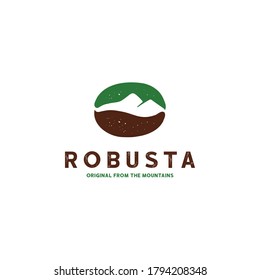 Coffee bean and mountain logo vector. Creative coffee shop logo template