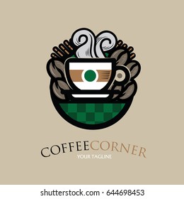 Coffee bean and mug - Coffee corner logo vector illustration