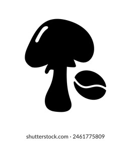 Coffee Bean and Mushroom Icon - Vector. Black Silhouette.