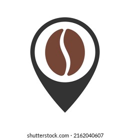 Coffee bean in navigation mark. Coffee shop graphic symbol isolated on white background. Vector illustration