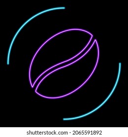 Coffee bean neon sign, modern glowing banner design, colorful modern design trend on black background. Vector illustration.