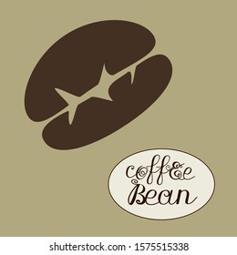 coffee bean on a beige isolated background and the inscription