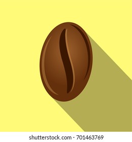 Coffee bean on a yellow background with shadow, flat style