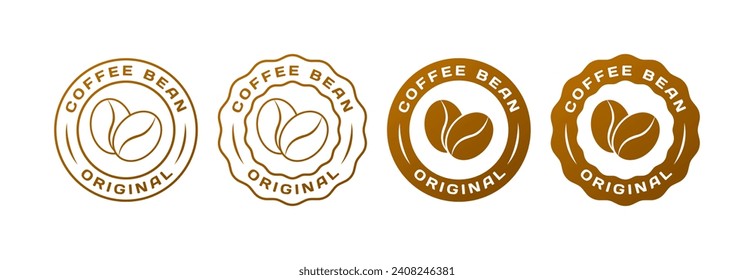 Coffee bean original stamps. Flat, brown, coffee bean icons, coffee bean original stamps. Vector icons