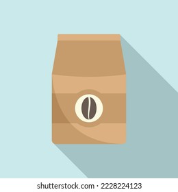 Coffee bean pack icon flat vector. Espresso cup. Hot drink