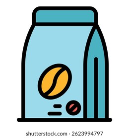 Coffee bean pack icon. Outline coffee bean pack vector icon color flat isolated